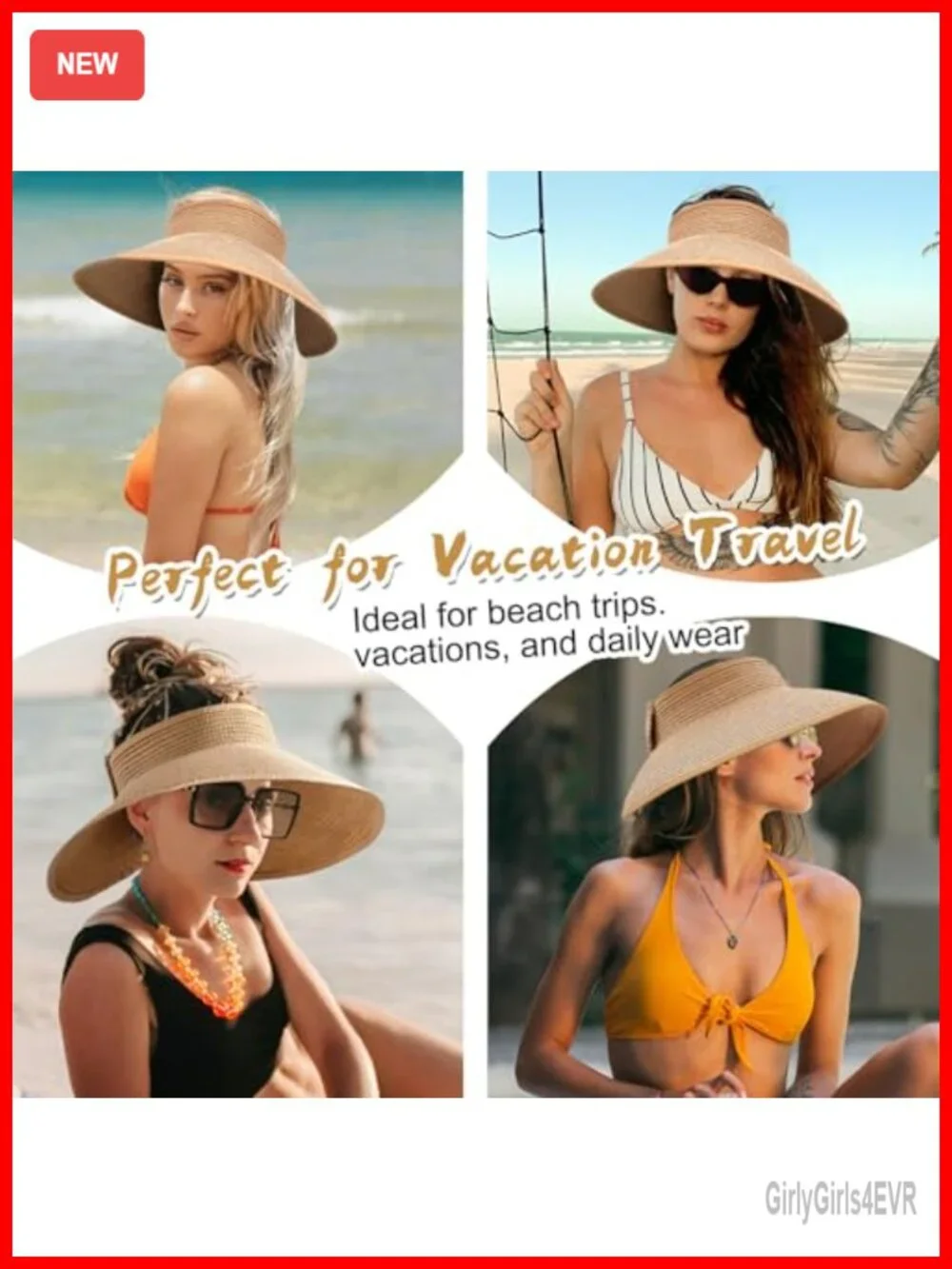 Wide Brim Straw Sun Visor Hat Foldable Ponytail Beach Hat